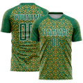 Custom Kelly Green Old Gold-White Geometric Arrow Sublimation Soccer Uniform Jersey
