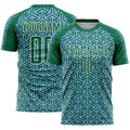 Custom Kelly Green Light Blue-White Geometric Arrow Sublimation Soccer Uniform Jersey