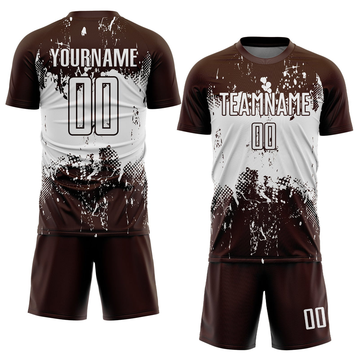 Custom Brown White Abstract Splatter Grunge Art Sports Sublimation Soccer Uniform Jersey