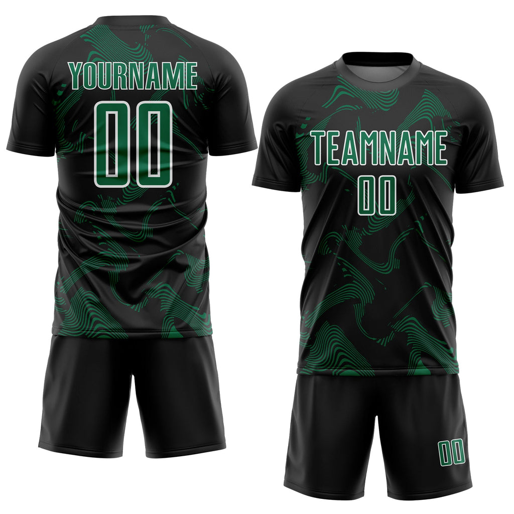 Custom Black Kelly Green-White Curve Lines Sports Sublimation Soccer Uniform Jersey