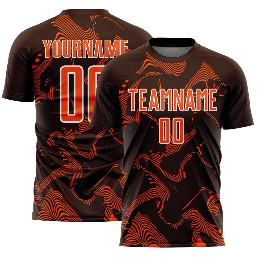 Custom Brown Orange-White Curve Lines Sports Sublimation Soccer Uniform Jersey