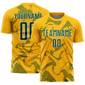 Custom Gold Green-White Curve Lines Sports Sublimation Soccer Uniform Jersey