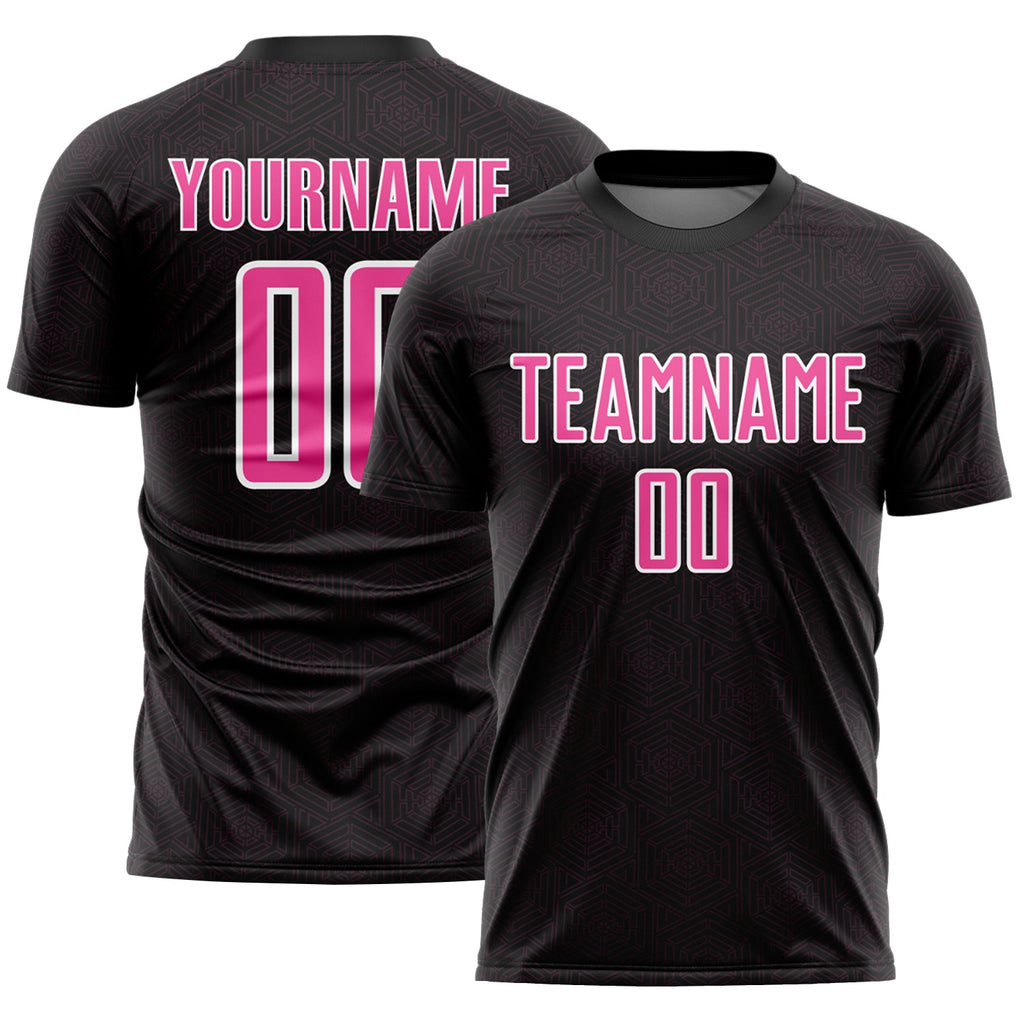 Custom Black Pink-White Geometric Shape Sports Sublimation Soccer Uniform Jersey