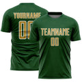 Custom Green Old Gold-White Geometric Shape Sports Sublimation Soccer Uniform Jersey