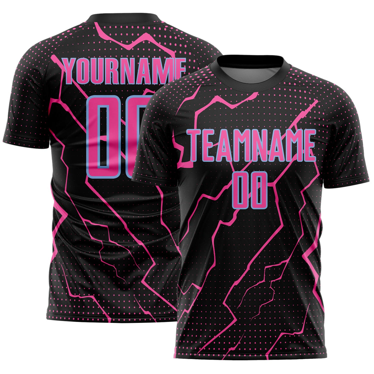 Custom Black Pink-Light Blue Lightning Sports Sublimation Soccer Uniform Jersey