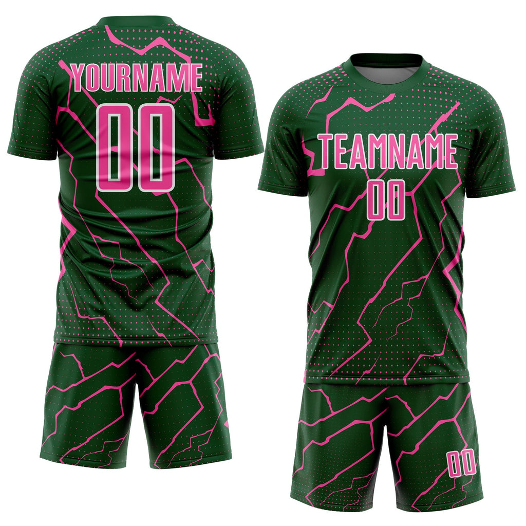 Custom Green Pink-White Lightning Sports Sublimation Soccer Uniform Jersey