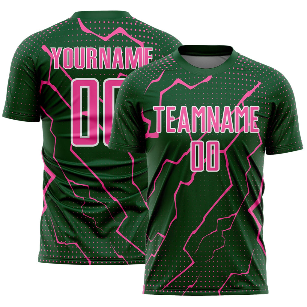 Custom Green Pink-White Lightning Sports Sublimation Soccer Uniform Jersey
