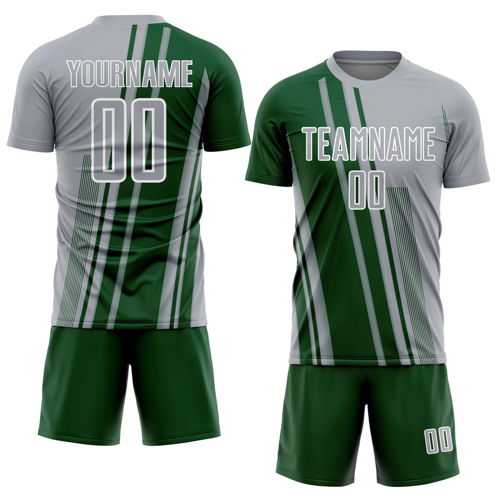 Custom Gray Green-White Lines Sports Sublimation Soccer Uniform Jersey