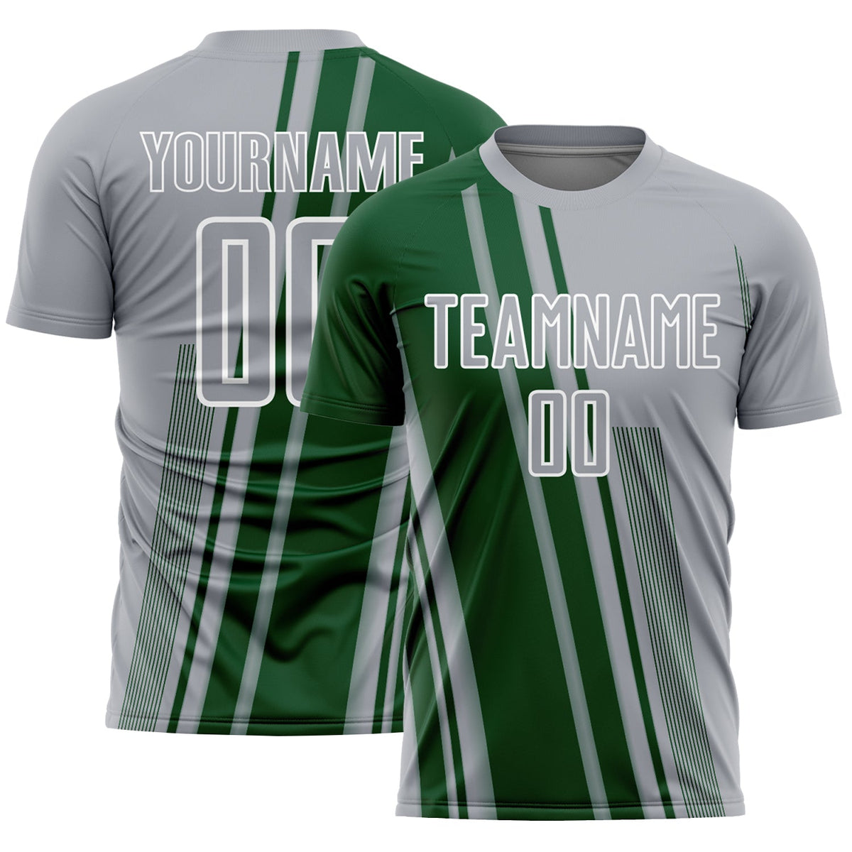 Custom Gray Green-White Lines Sports Sublimation Soccer Uniform Jersey