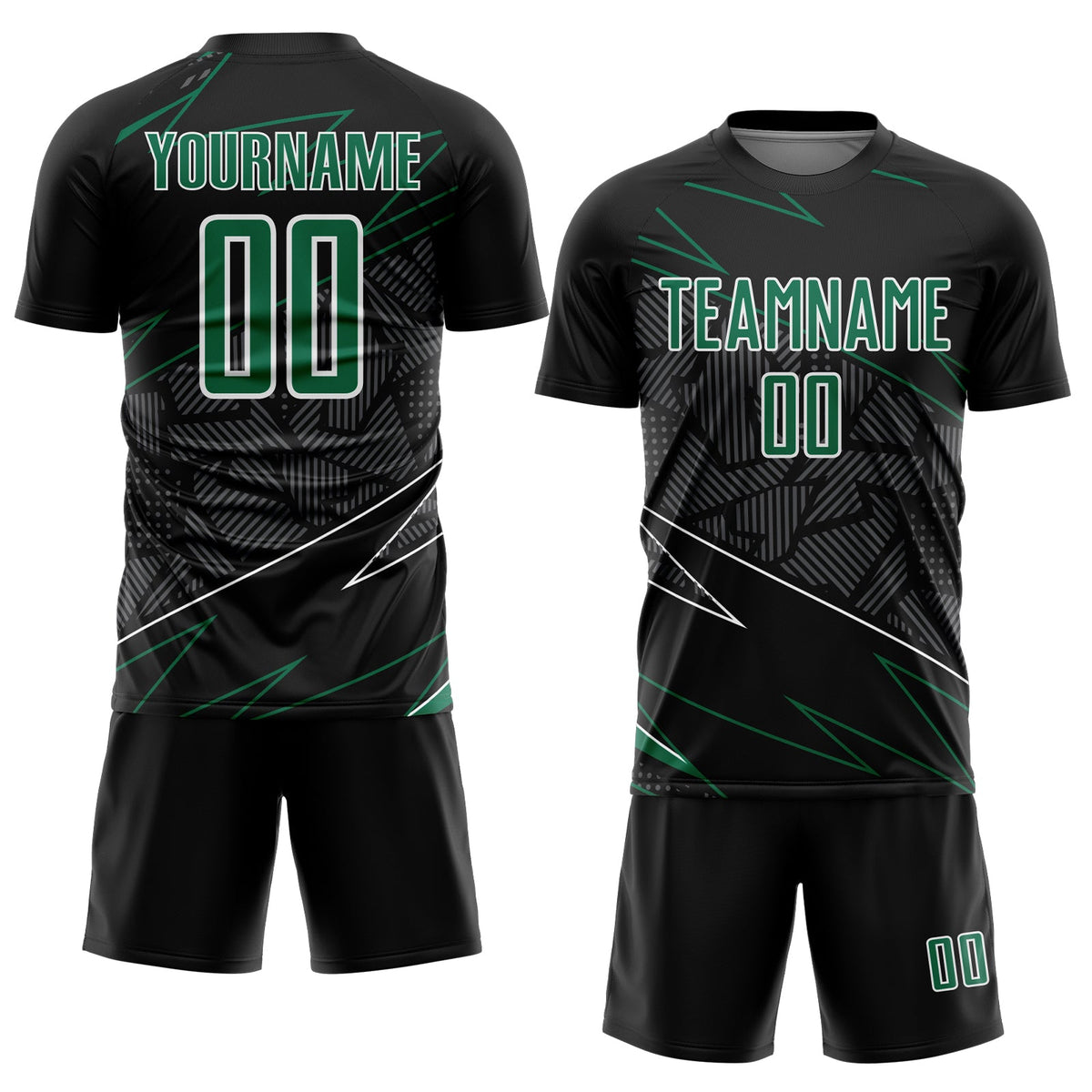 Custom Black Kelly Green-White Lines Sports Sublimation Soccer Uniform Jersey