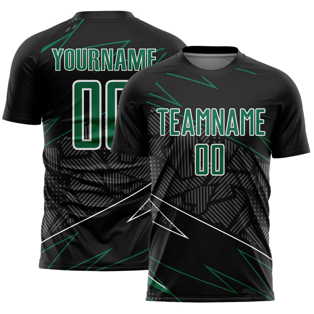 Custom Black Kelly Green-White Lines Sports Sublimation Soccer Uniform Jersey