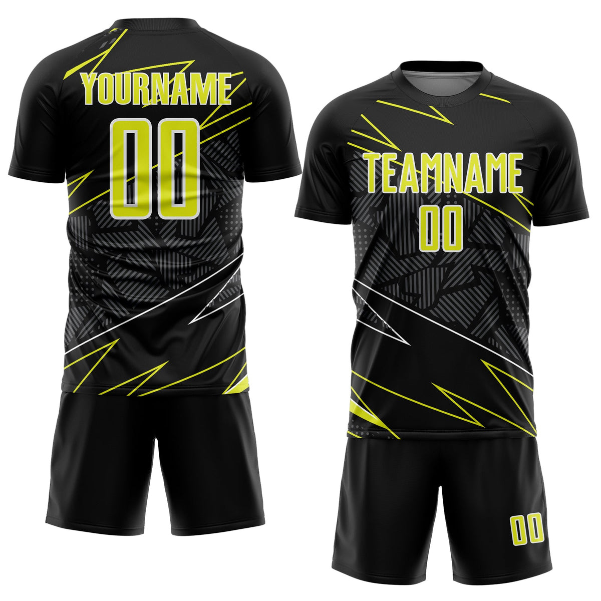 Custom Black Neon Yellow-White Lines Sports Sublimation Soccer Uniform Jersey
