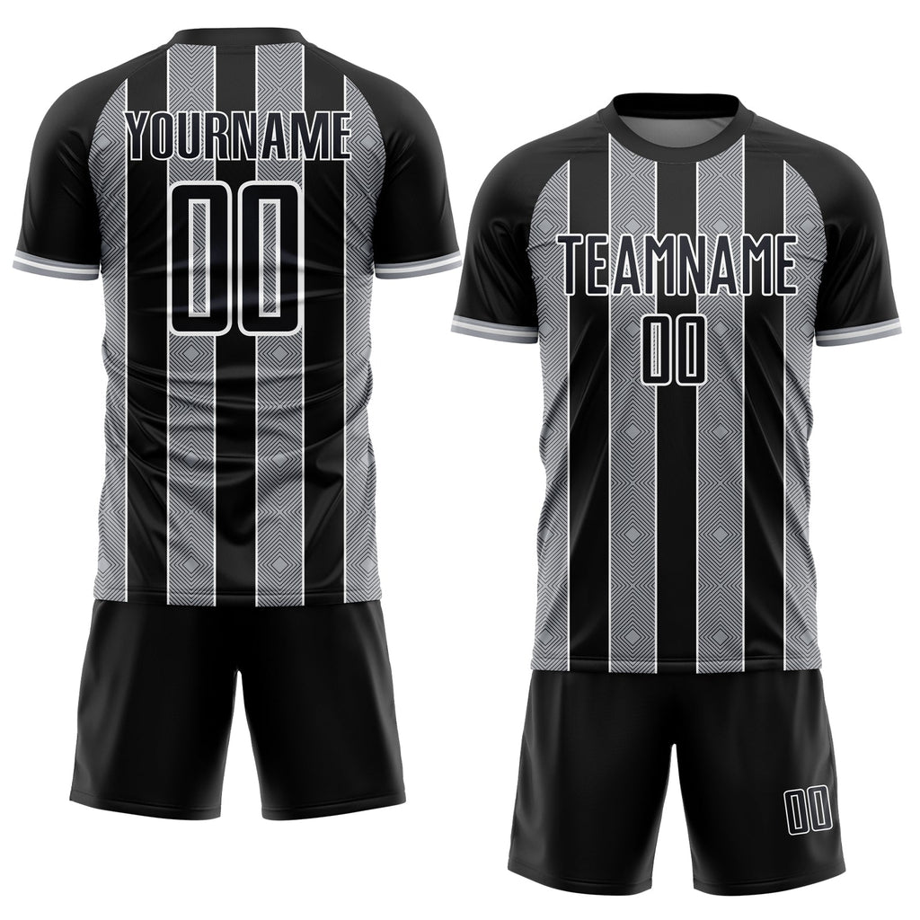 Custom Black Gray-White Pinstripe Line Sports Sublimation Soccer Uniform Jersey