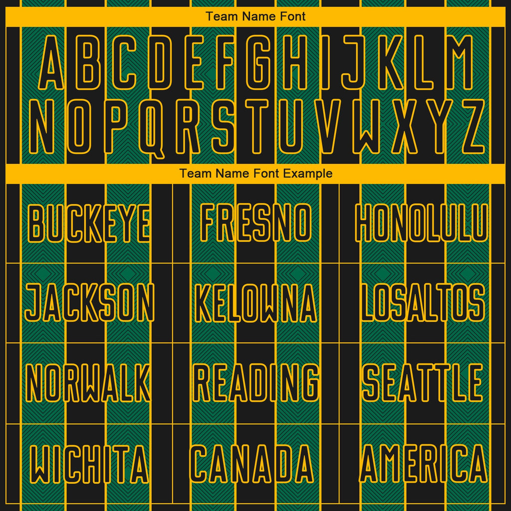 Custom Black Kelly Green-Gold Pinstripe Line Sports Sublimation Soccer Uniform Jersey