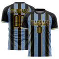 Custom Black Light Blue-Yellow Pinstripe Line Sports Sublimation Soccer Uniform Jersey