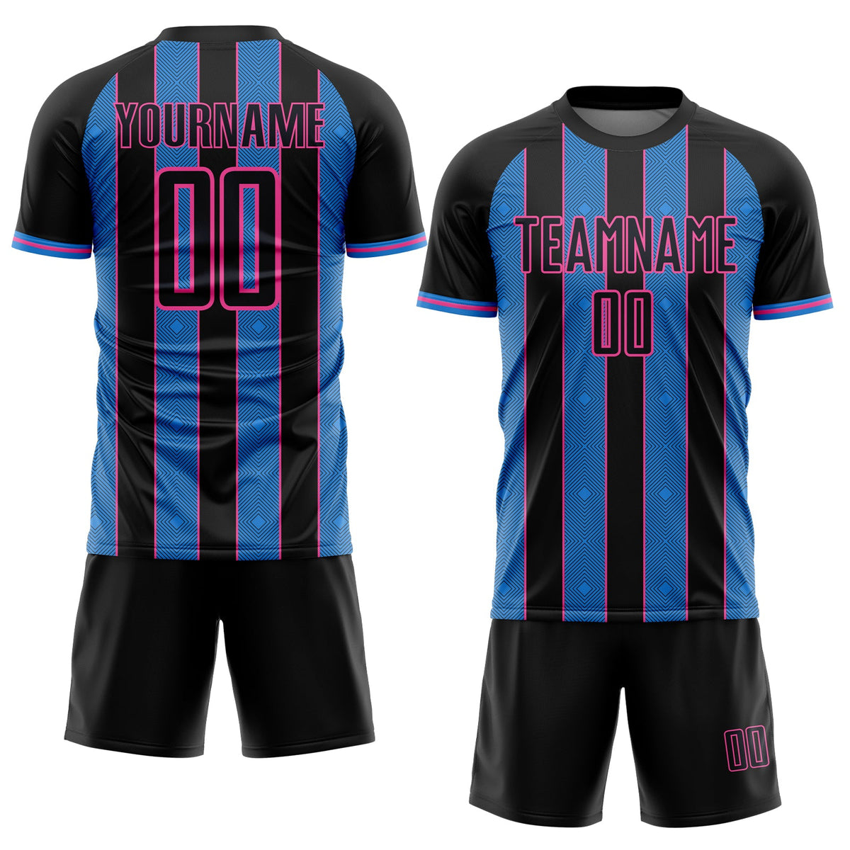 Custom Black Powder Blue-Pink Pinstripe Line Sports Sublimation Soccer Uniform Jersey