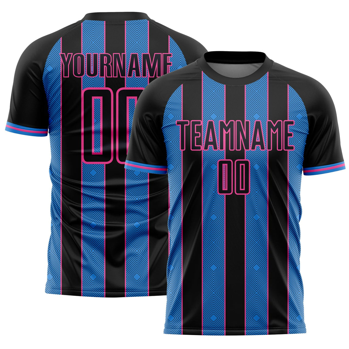 Custom Black Powder Blue-Pink Pinstripe Line Sports Sublimation Soccer Uniform Jersey