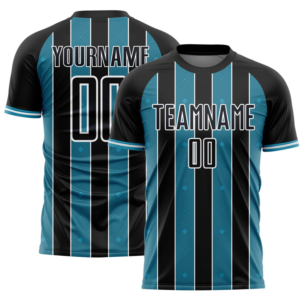 Custom Black Panther Blue-White Pinstripe Line Sports Sublimation Soccer Uniform Jersey