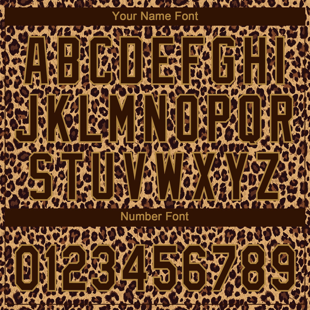 Custom Brown Brown-Old Gold 3D Pattern Leopard Two-Button Unisex Softball Jersey