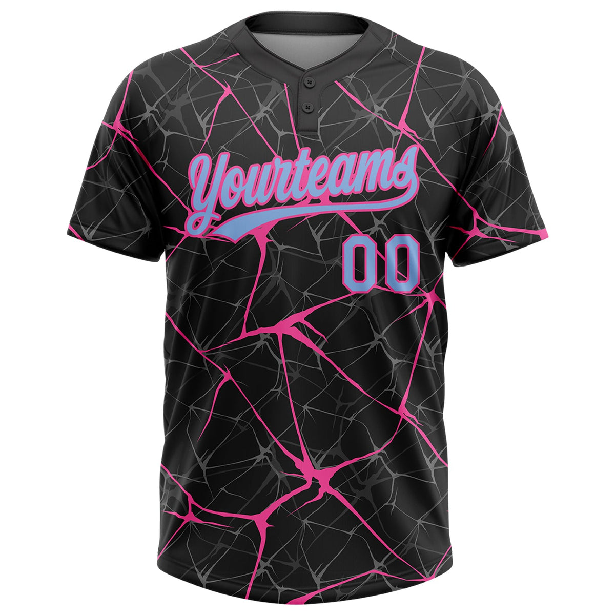 Custom Black Light Blue-Pink 3D Pattern Abstract Network Two-Button Unisex Softball Jersey