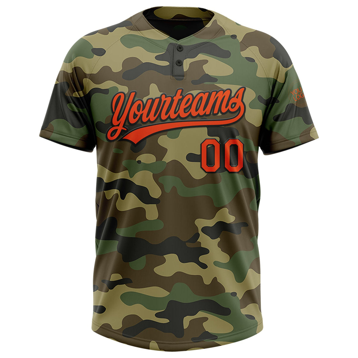Custom Camo Orange-Black Salute To Service Two-Button Unisex Softball Jersey