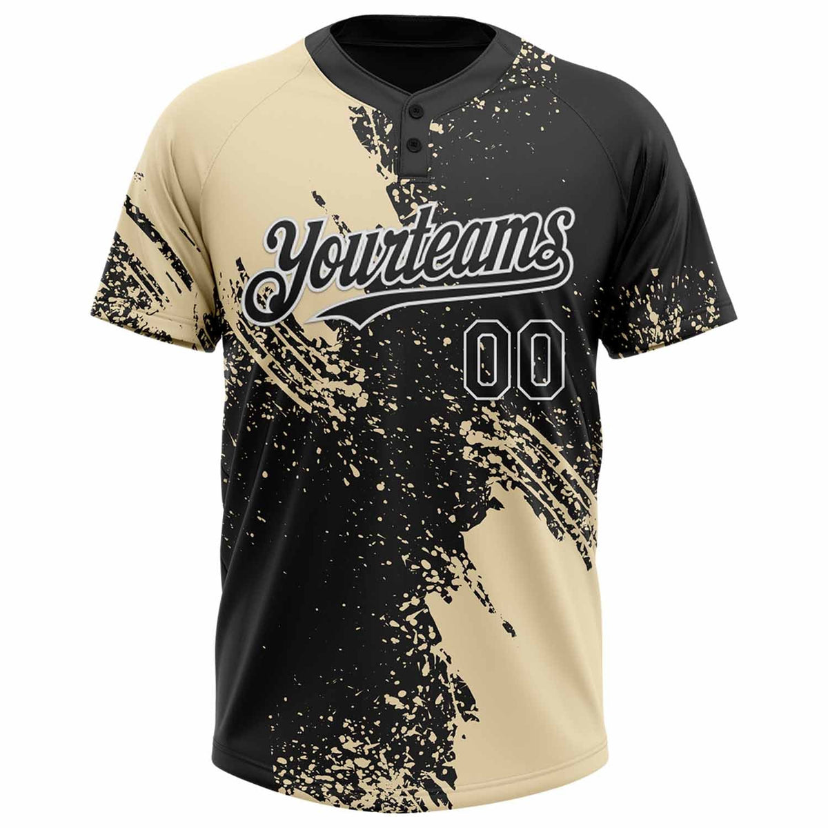 Custom Cream Black-White 3D Pattern Abstract Brush Stroke Two-Button Unisex Softball Jersey