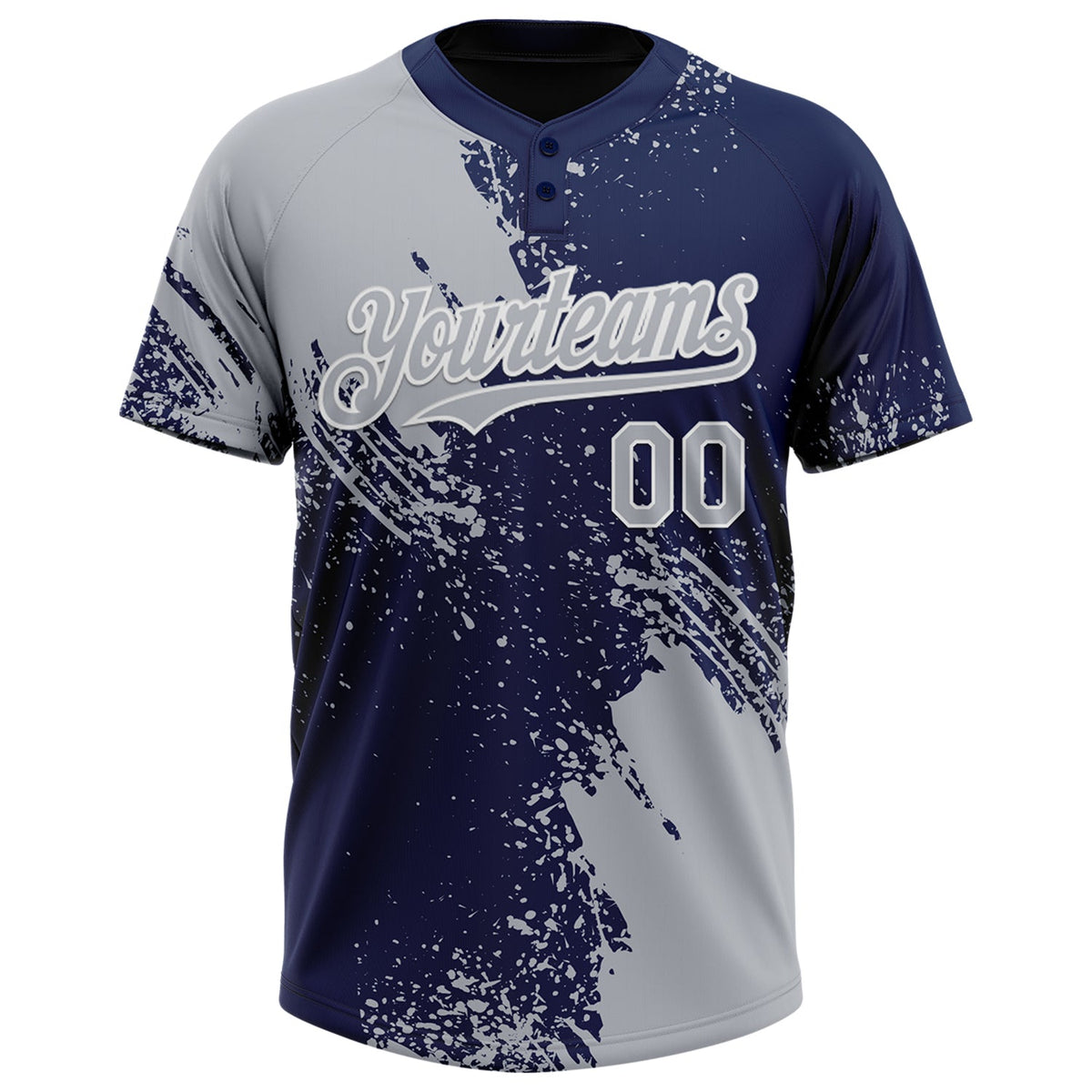 Custom Gray Navy-White 3D Pattern Abstract Brush Stroke Two-Button Unisex Softball Jersey