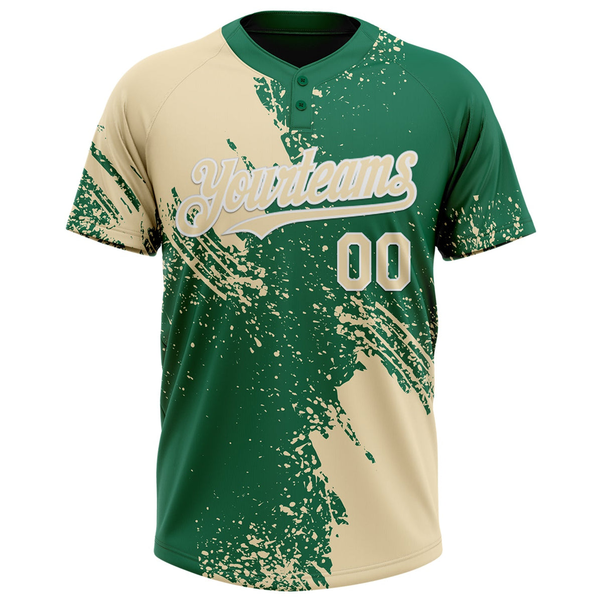 Custom Cream Kelly Green-White 3D Pattern Abstract Brush Stroke Two-Button Unisex Softball Jersey