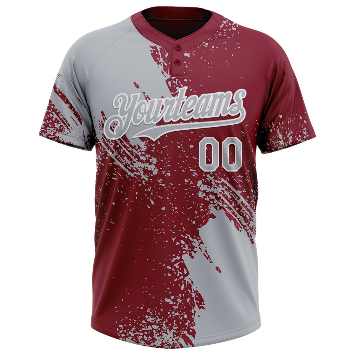 Custom Gray Crimson-White 3D Pattern Abstract Brush Stroke Two-Button Unisex Softball Jersey