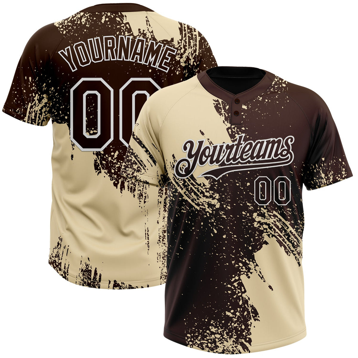 Custom Cream Brown-White 3D Pattern Abstract Brush Stroke Two-Button Unisex Softball Jersey