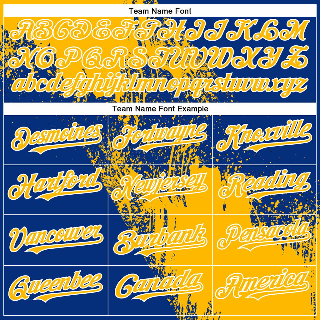 Custom Gold Royal-White 3D Pattern Abstract Brush Stroke Two-Button Unisex Softball Jersey