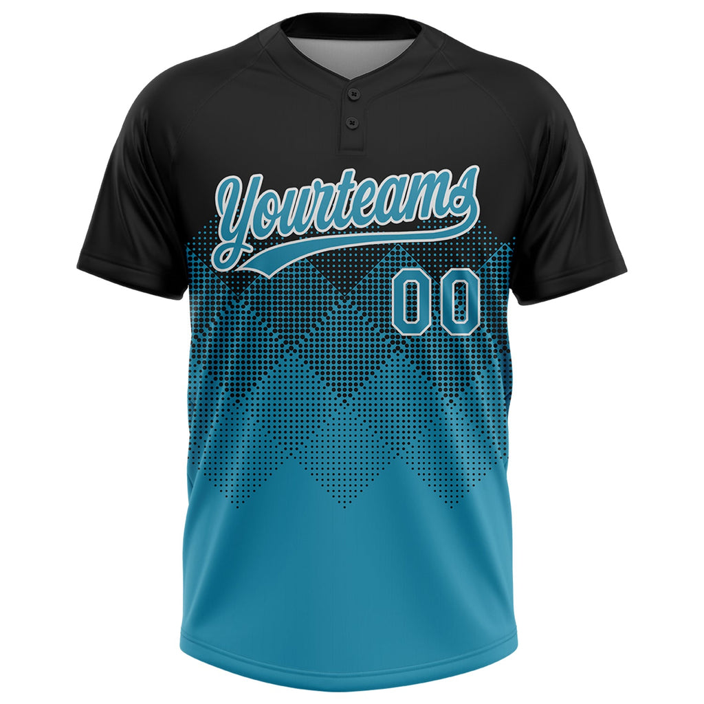 Custom Black Panther Blue-White 3D Gradient Square Shape Two-Button Unisex Softball Jersey