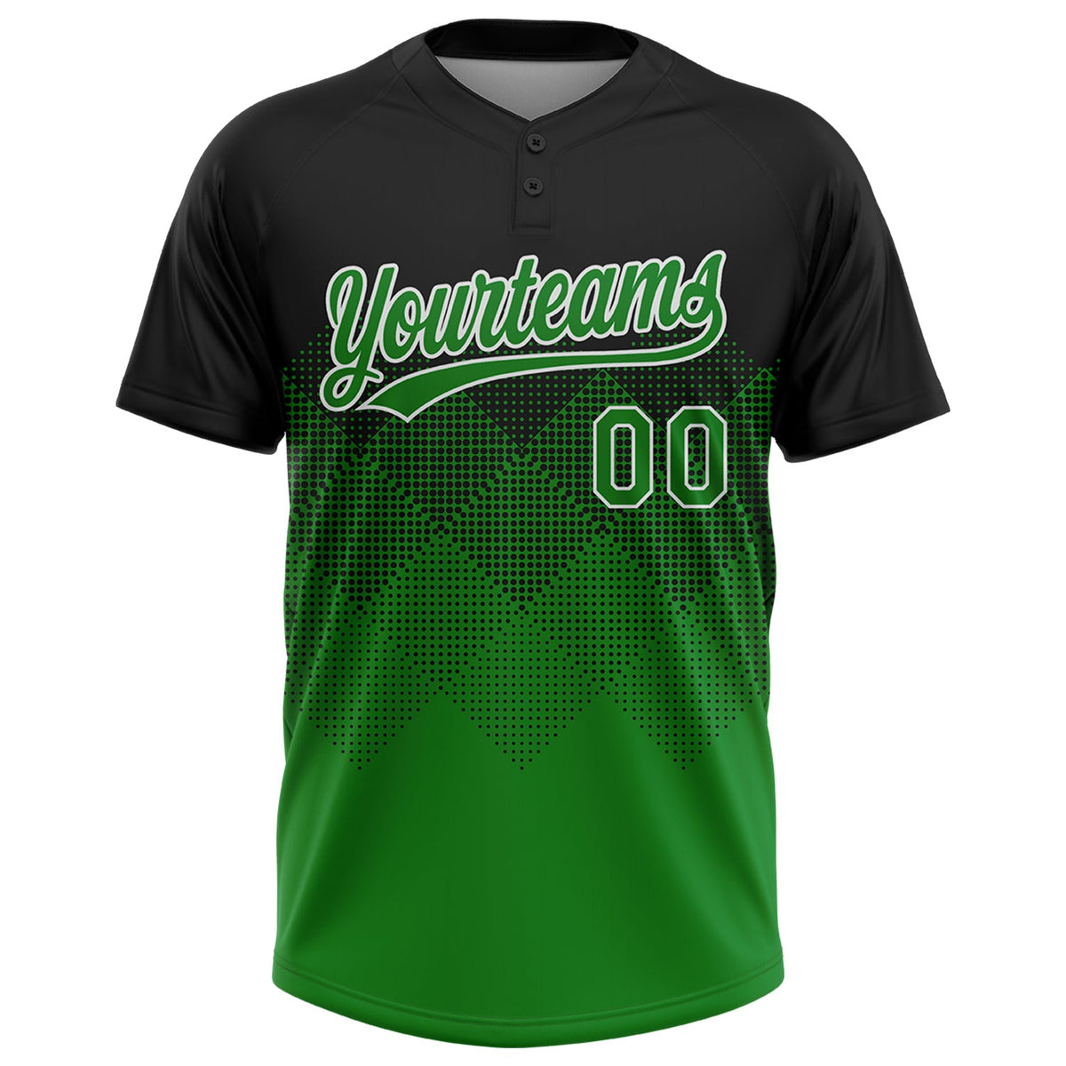 Custom Black Grass Green-White 3D Gradient Square Shape Two-Button Unisex Softball Jersey