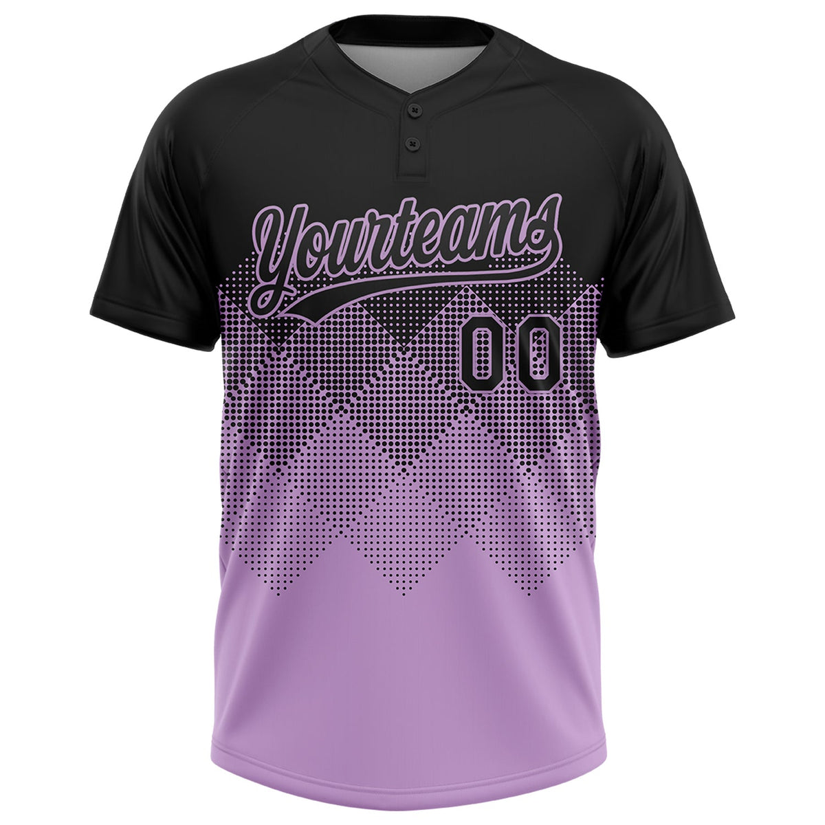 Custom Black Light Purple 3D Gradient Square Shape Two-Button Unisex Softball Jersey