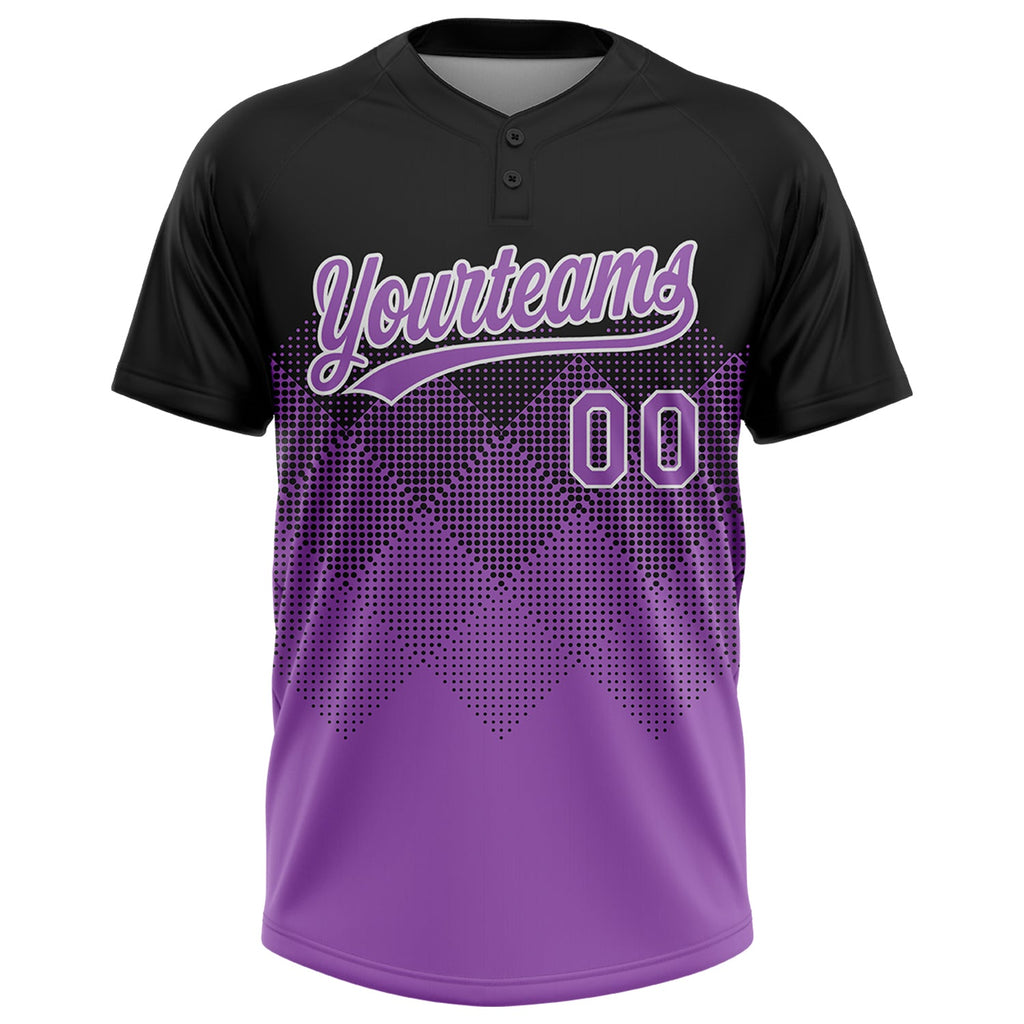 Custom Black Medium Purple-White 3D Gradient Square Shape Two-Button Unisex Softball Jersey