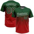 Custom Green Red-White 3D Gradient Square Shape Two-Button Unisex Softball Jersey