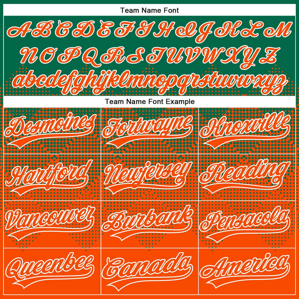 Custom Kelly Green Orange-White 3D Gradient Square Shape Two-Button Unisex Softball Jersey