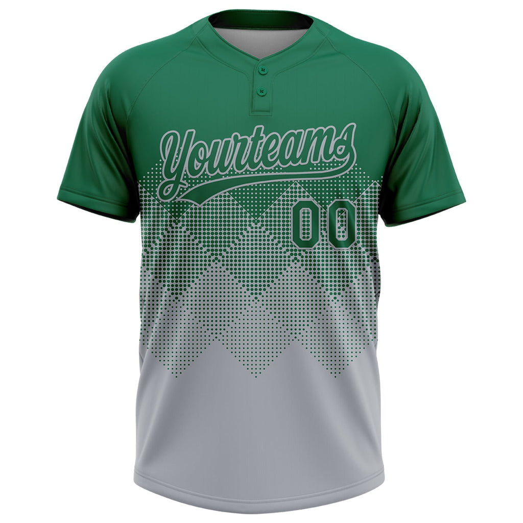 Custom Kelly Green Gray 3D Gradient Square Shape Two-Button Unisex Softball Jersey