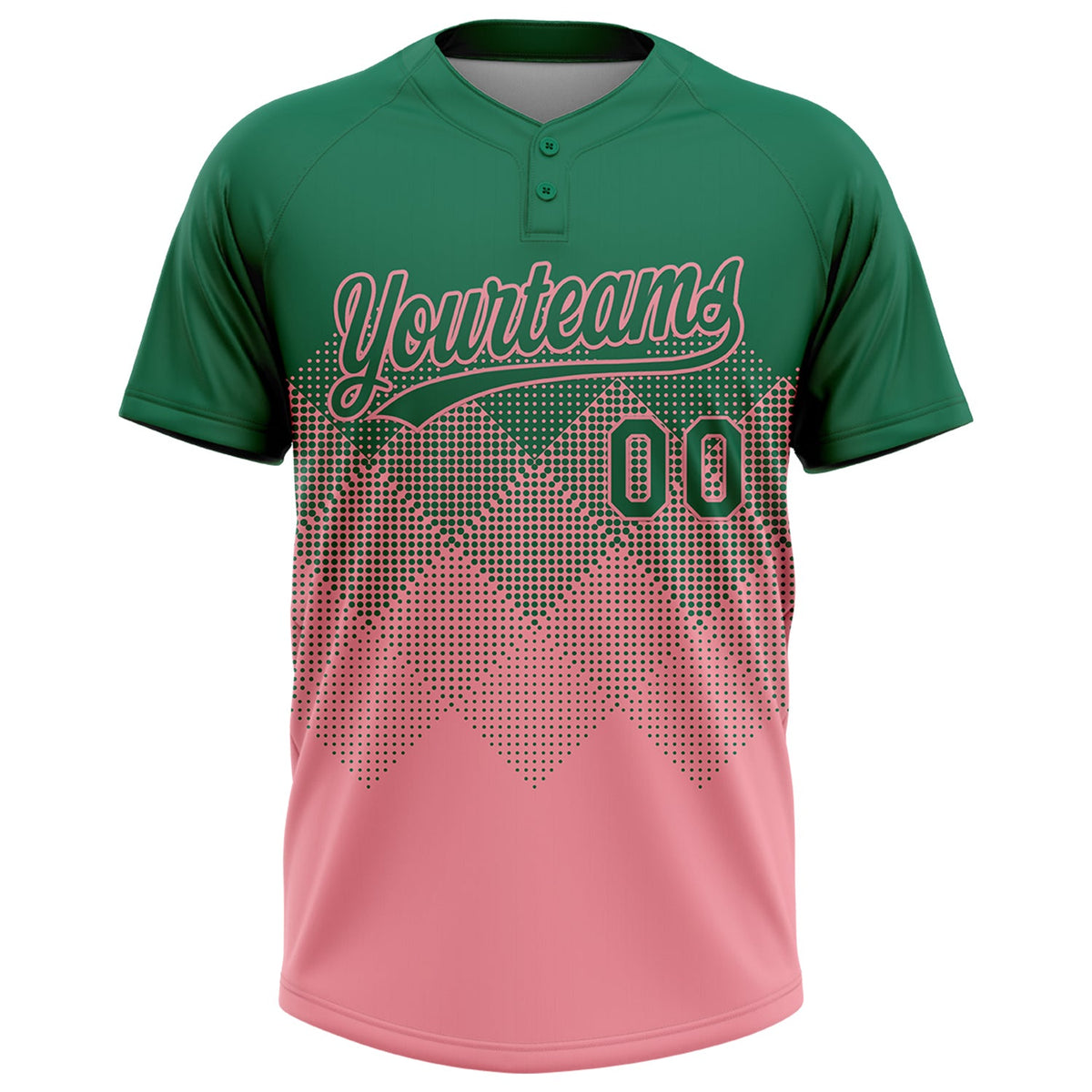 Custom Kelly Green Medium Pink 3D Gradient Square Shape Two-Button Unisex Softball Jersey