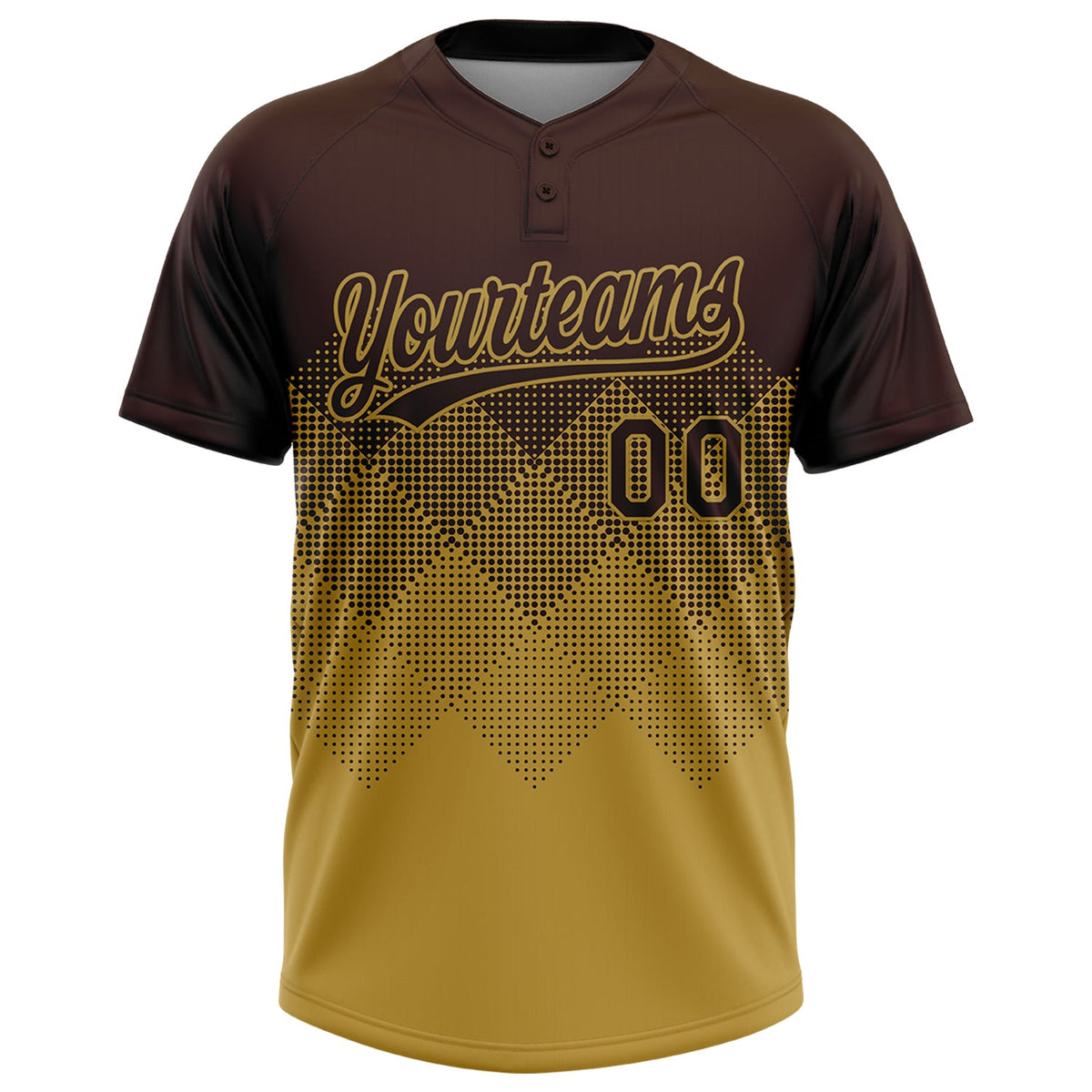 Custom Brown Old Gold 3D Gradient Square Shape Two-Button Unisex Softball Jersey