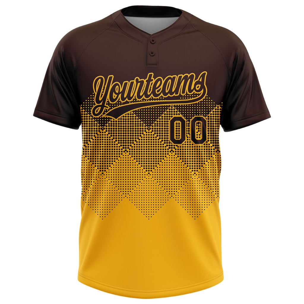 Custom Brown Gold 3D Gradient Square Shape Two-Button Unisex Softball Jersey