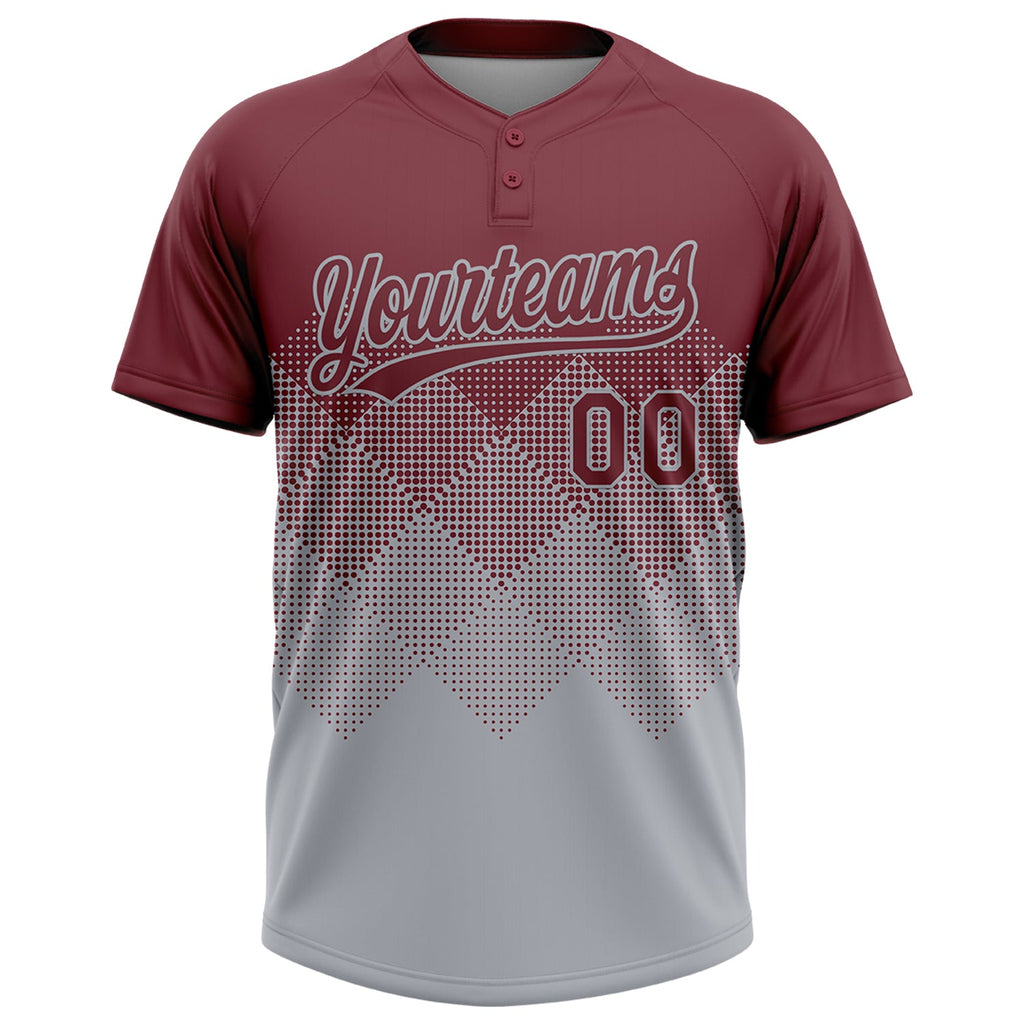 Custom Burgundy Gray 3D Gradient Square Shape Two-Button Unisex Softball Jersey