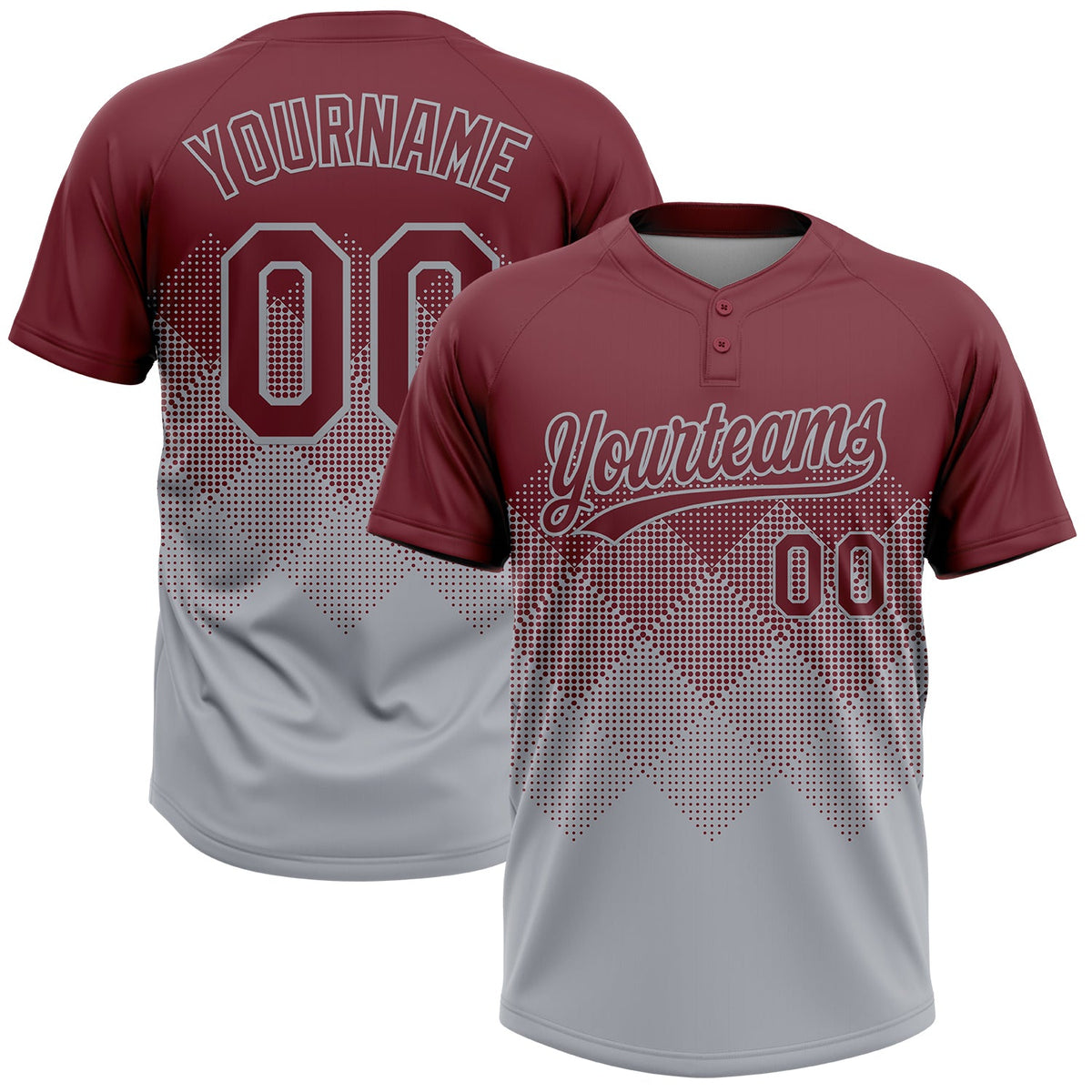 Custom Burgundy Gray 3D Gradient Square Shape Two-Button Unisex Softball Jersey