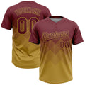 Custom Burgundy Old Gold 3D Gradient Square Shape Two-Button Unisex Softball Jersey