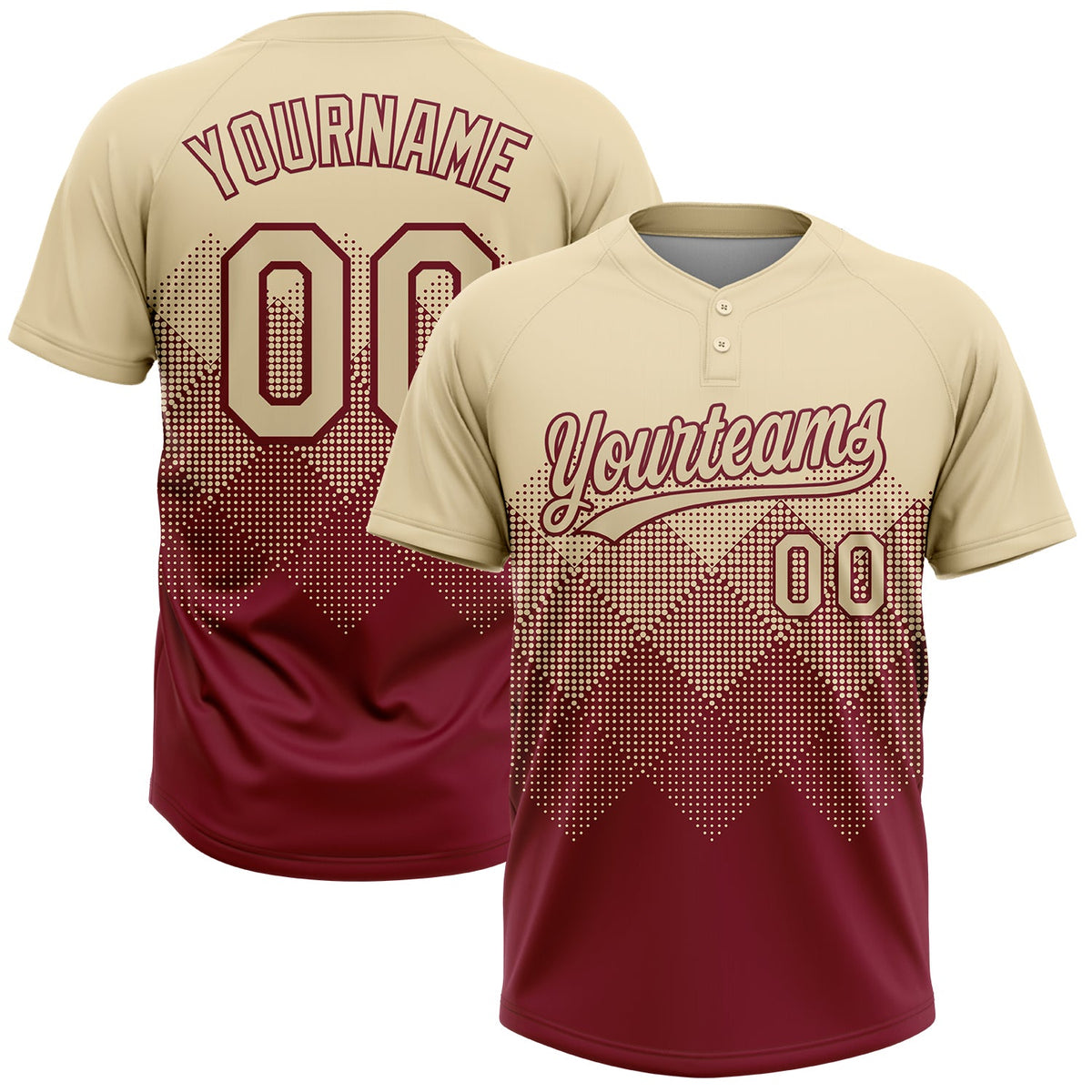 Custom Cream Crimson 3D Gradient Square Shape Two-Button Unisex Softball Jersey