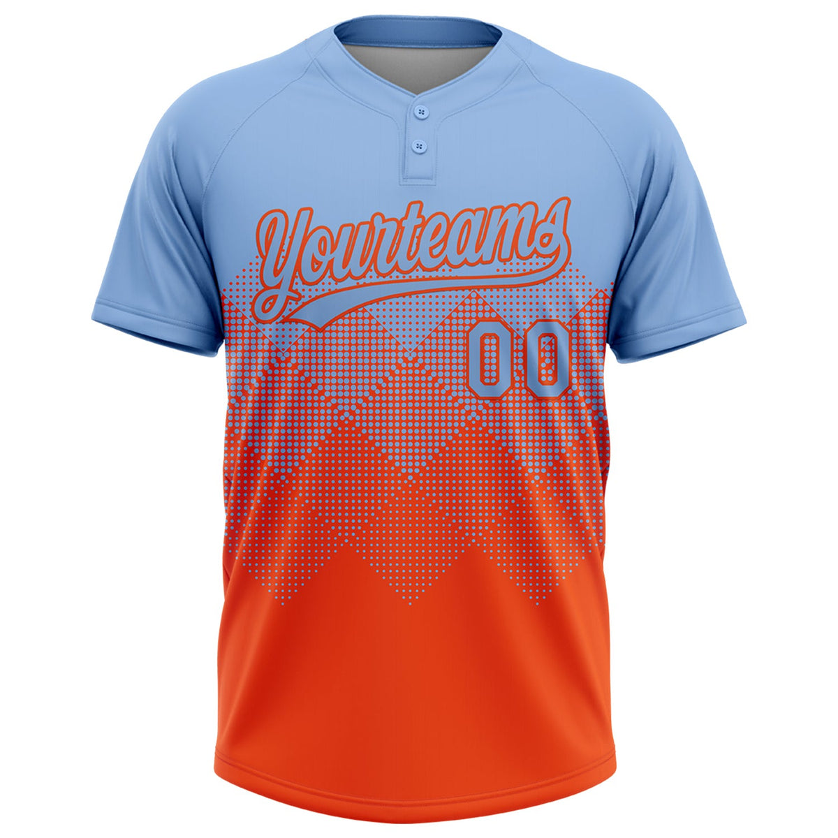 Custom Light Blue Orange 3D Gradient Square Shape Two-Button Unisex Softball Jersey