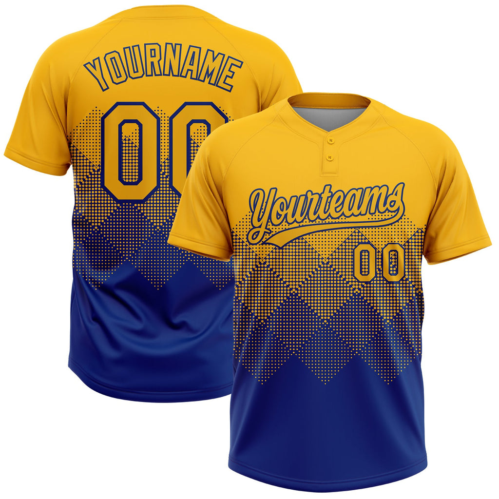Custom Gold Royal 3D Gradient Square Shape Two-Button Unisex Softball Jersey