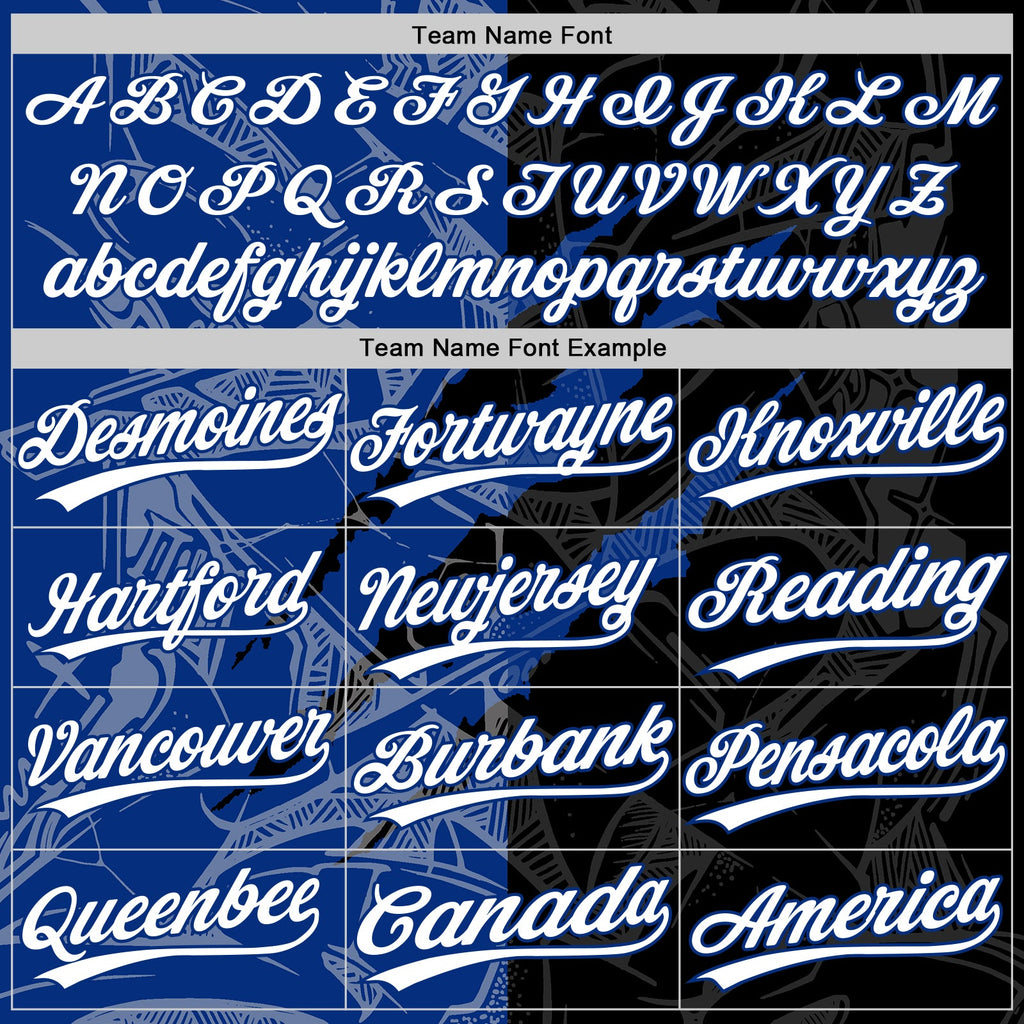 Custom Graffiti Pattern White Black-Royal 3D Scratch Two-Button Unisex Softball Jersey