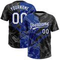 Custom Graffiti Pattern White Black-Royal 3D Scratch Two-Button Unisex Softball Jersey