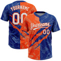 Custom Graffiti Pattern White Royal-Orange 3D Scratch Two-Button Unisex Softball Jersey